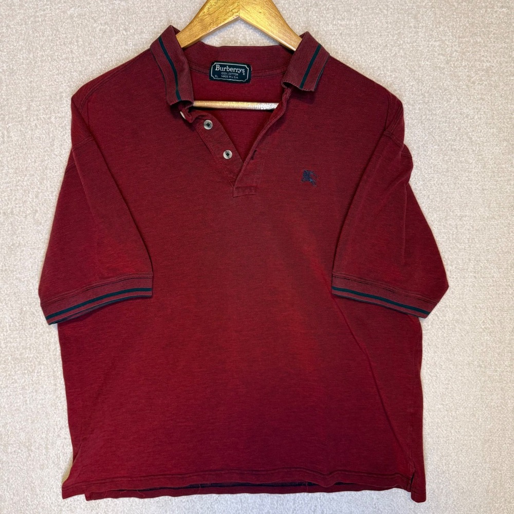 Vintage Burberrys Polo Shirt Men's XL Burgundy Made in USA Embroidered Logo